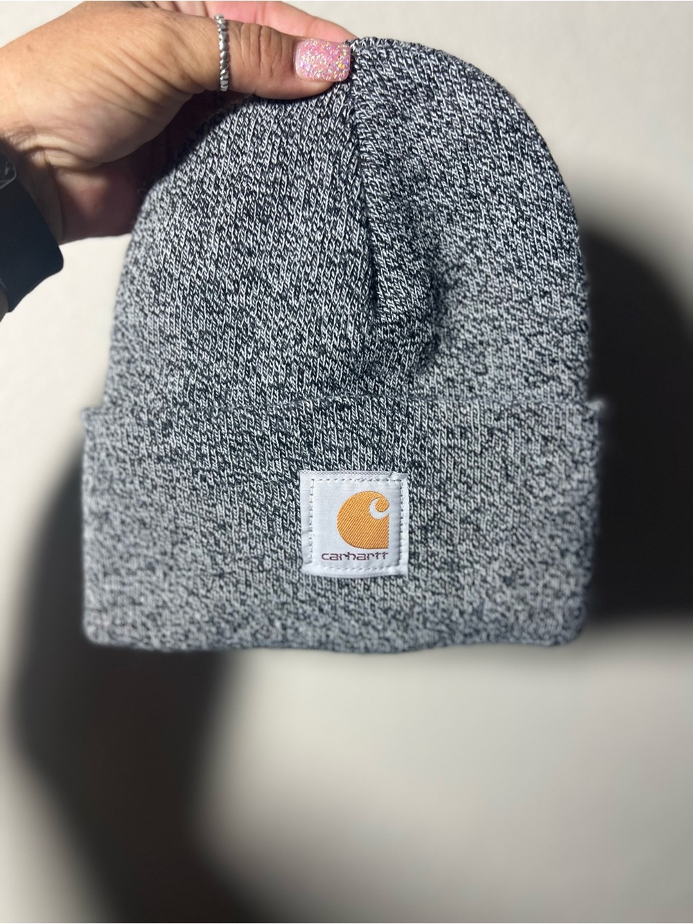 Carhartt Gray Marled Knit Cuffed Beanie with Gold Logo